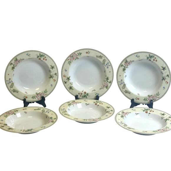 Wedgwood Vintage 1997 "Fleur" 9" Large Rim Soup/Pasta Bowls-Excellent-Set of 6 - Picture 2 of 9